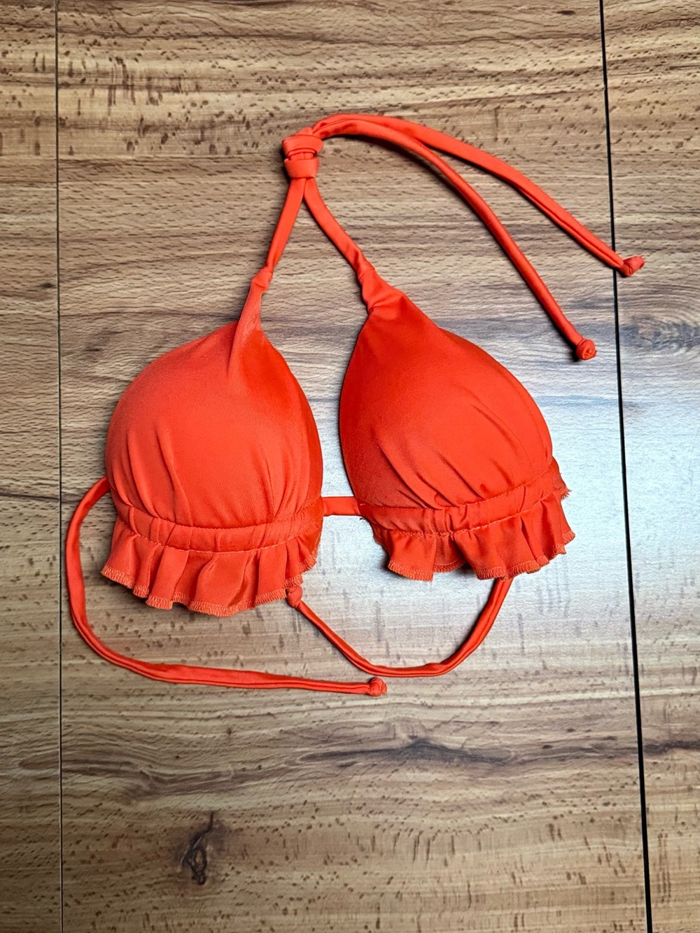 Women’s Ruffle-Trim Padded Triangle Bikini Top in Bright Orange Swimwear